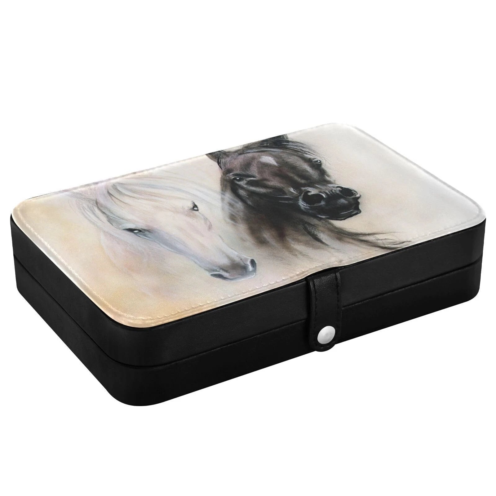 senya Leather Jewelry Box, Black and White Horse Necklace Ring Earrings Stora... | eBay