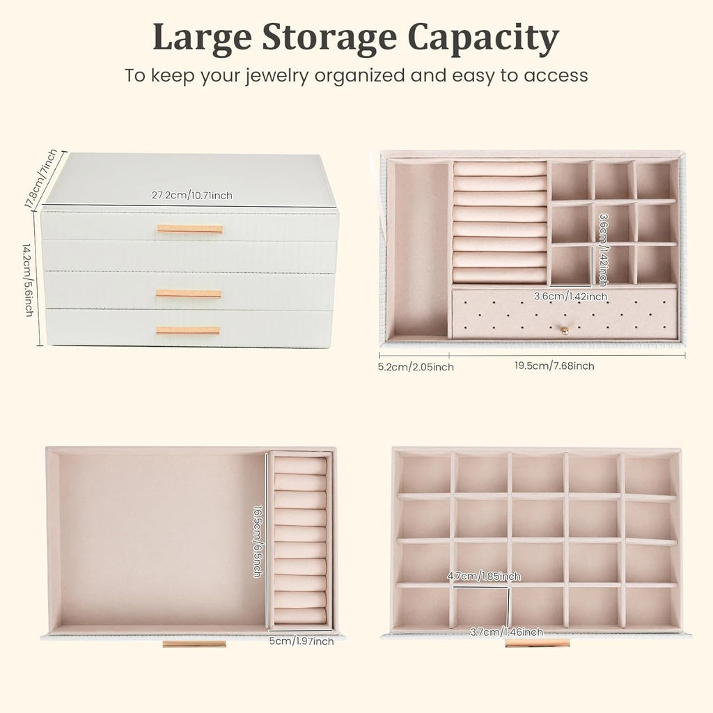 Jewelry Boxes for Women, Jewelry Box Organizer with 2 Drawers, 3-Tier Large Jewe | eBay