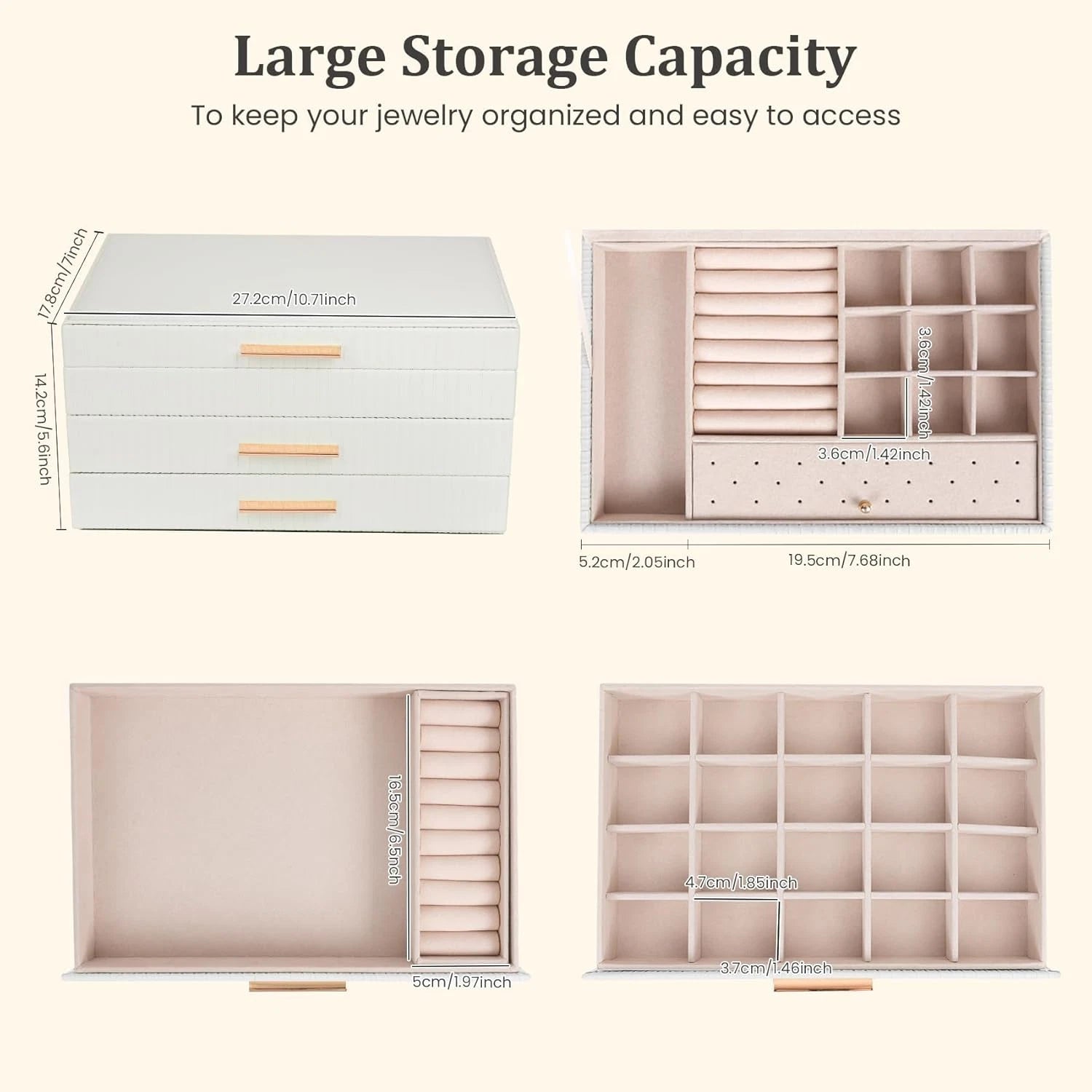 Jewelry Boxes for Women, Jewelry Box Organizer with 2 Drawers, 3-Tier Large Jewe | eBay