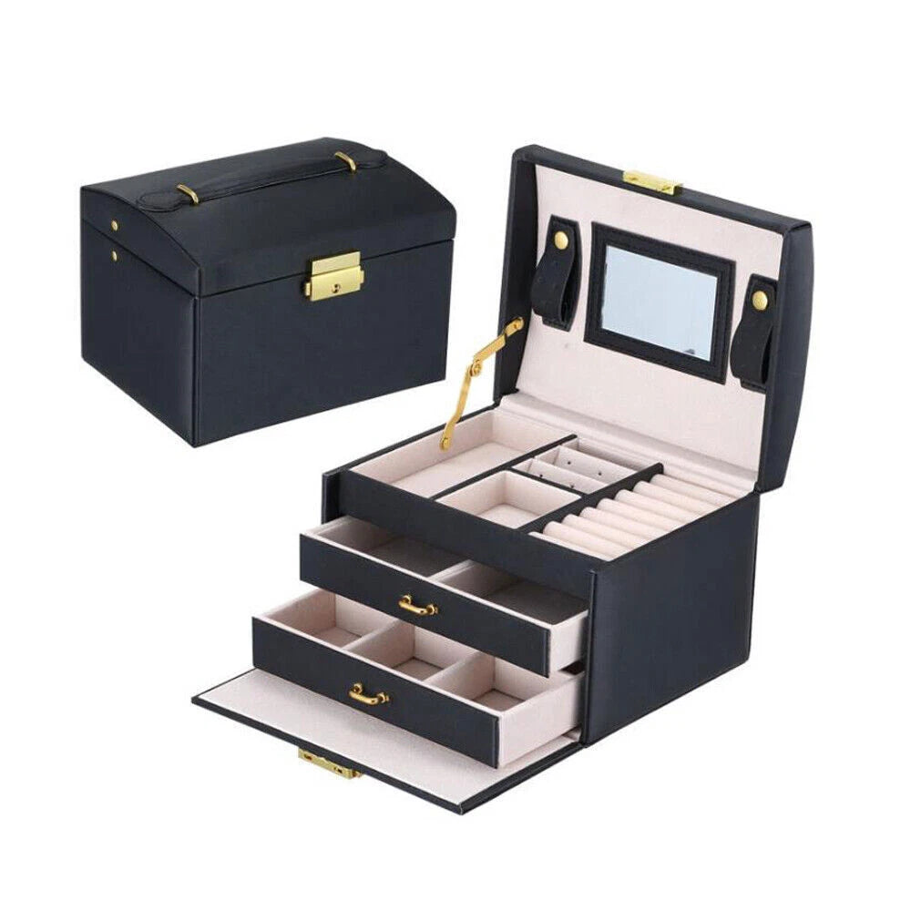 3-Tier Portable Jewelry Storage Case for Necklace Earrings Rings Bracelets Black | eBay