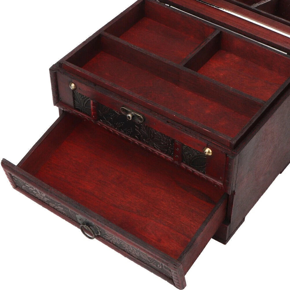 Vintage Wooden Jewelry Box Case Holder Necklace Earrings Storage Box Organizer | eBay