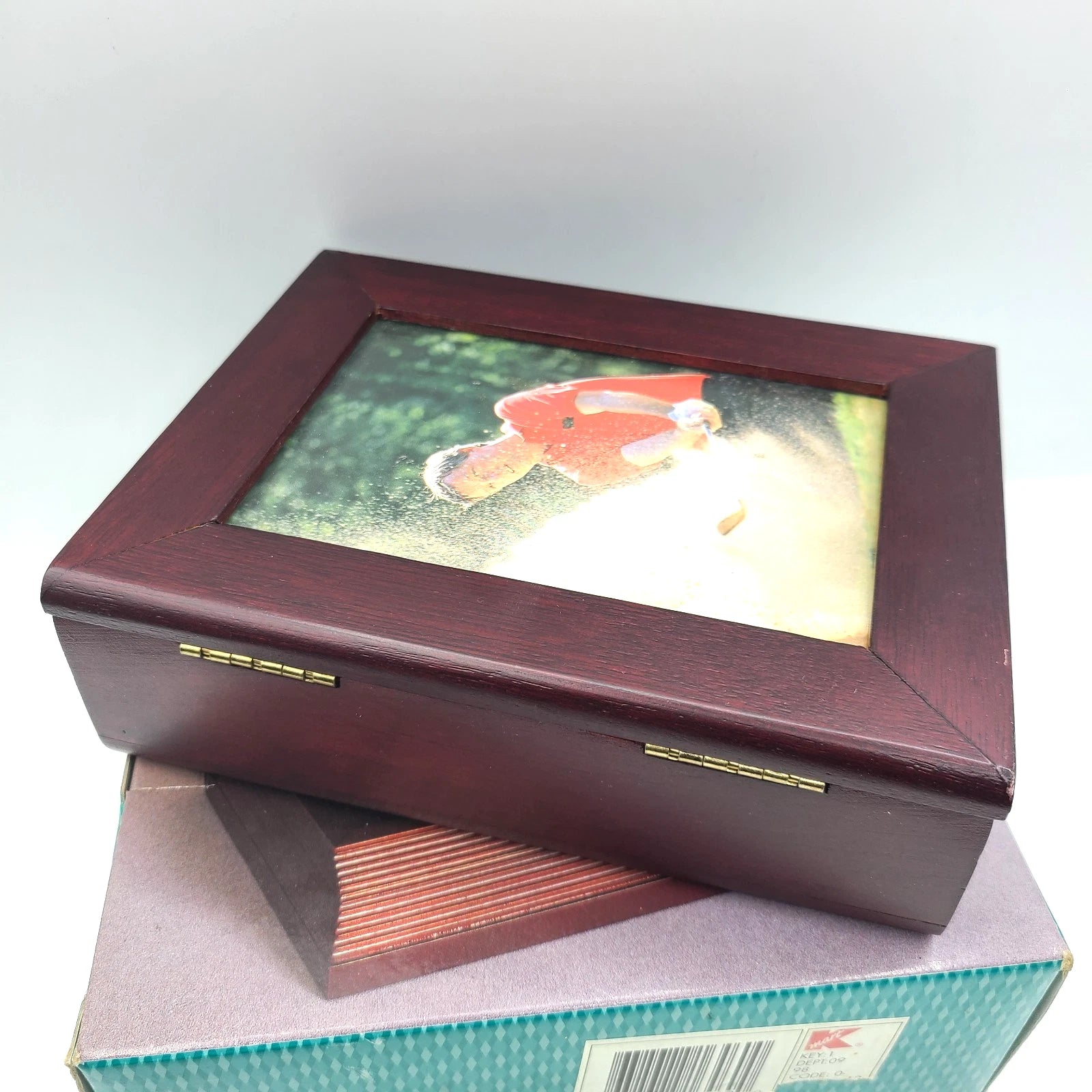 Kmart Gift Gallery Wooden Jewelry Organizer Box Mens Maroon Built-In Photo Frame | eBay