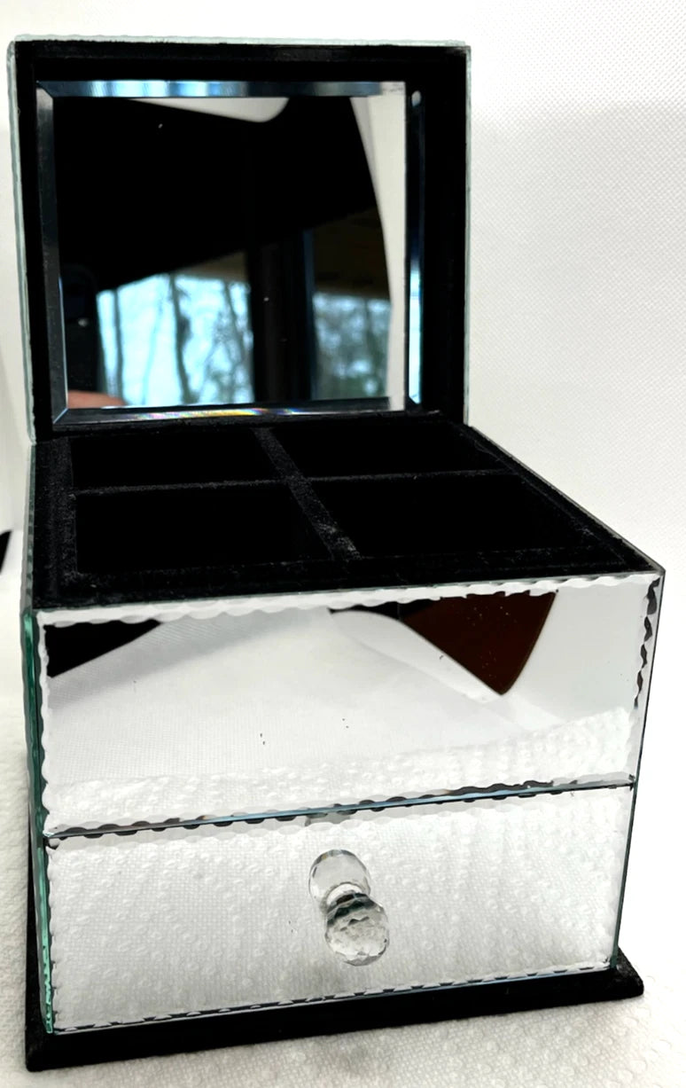 Mirrored Jewelry Box W/ Lid & Drawer Mirrored On All Sides Organizer Women’s! | eBay