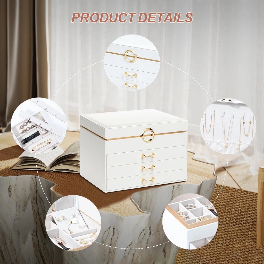 Jewelry Box for Women,4-Layer Leather Jewelry Holder Organizer with 3 Drawers... | eBay