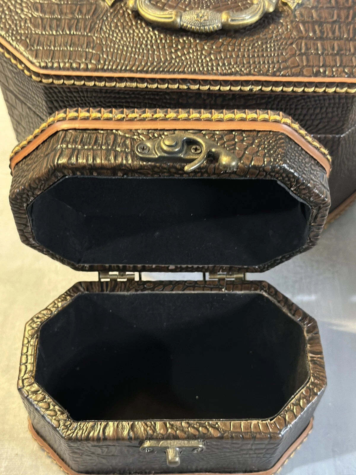 2 Octagon Jewelry/Small Storage Cases W/ Gold Colored Clasps & Hinges Top Handle | eBay