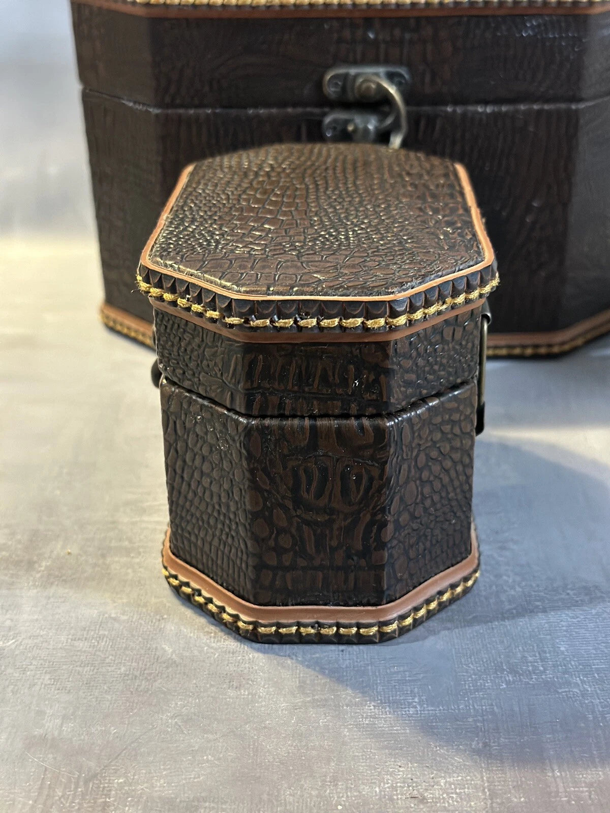 2 Octagon Jewelry/Small Storage Cases W/ Gold Colored Clasps & Hinges Top Handle | eBay