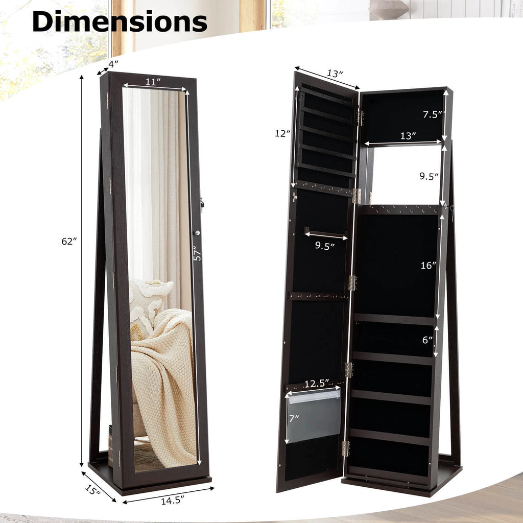 Mirrored Jewelry Cabinet Armoire Lockable St&ing Storage Organizer W/ Shelf | eBay