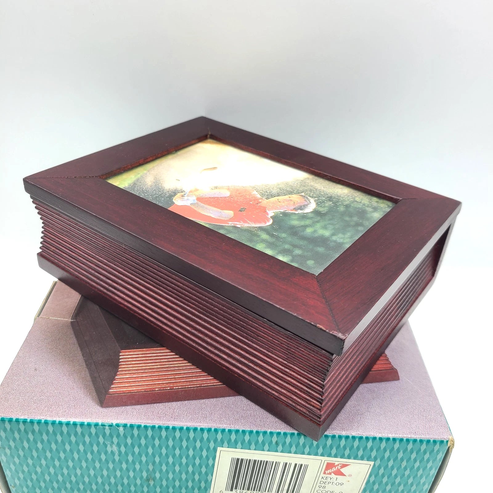 Kmart Gift Gallery Wooden Jewelry Organizer Box Mens Maroon Built-In Photo Frame | eBay