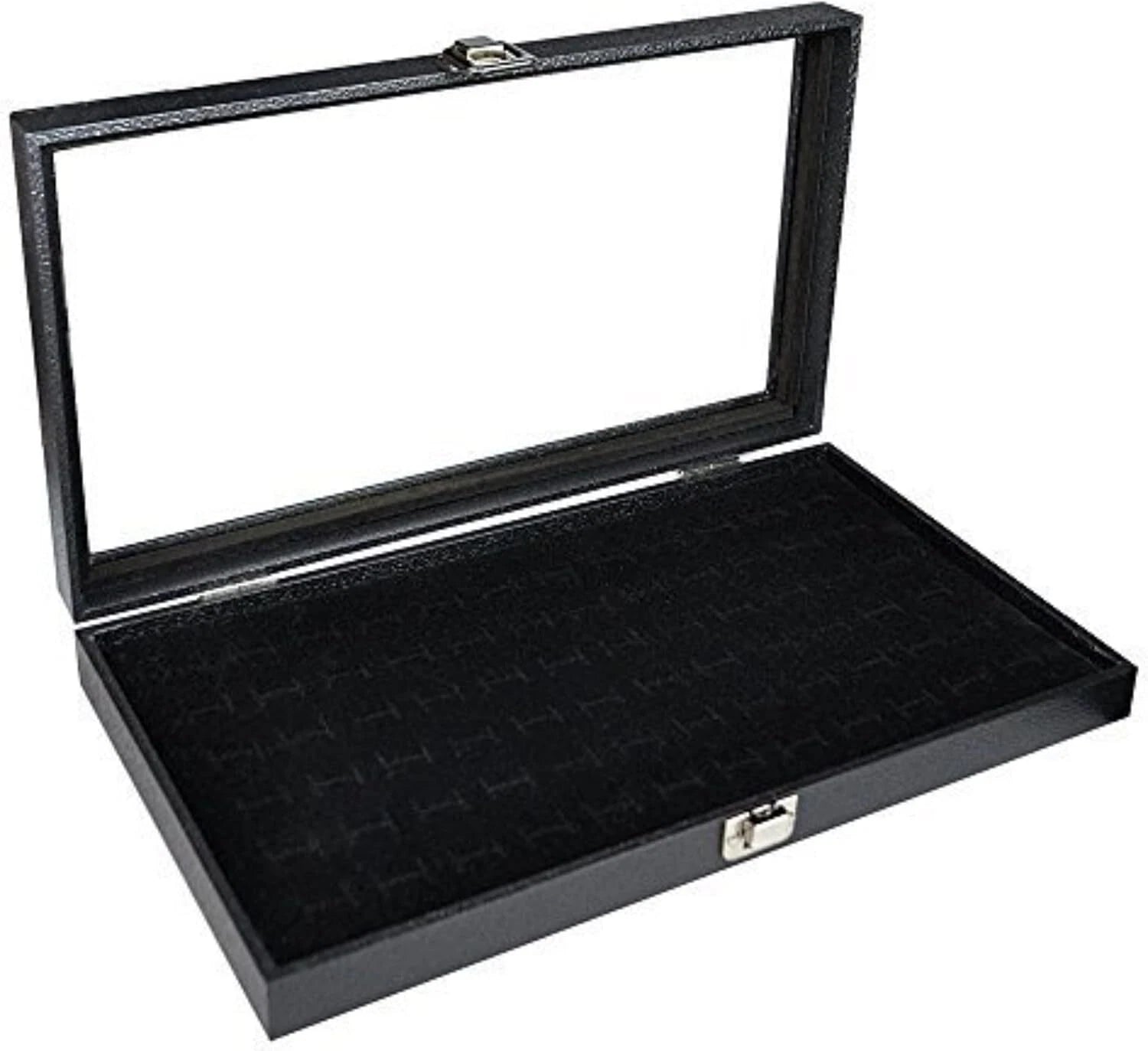 Glass Top Black Cufflinks Jewelry Showcase Storage Organizer Display Case Box | eBay