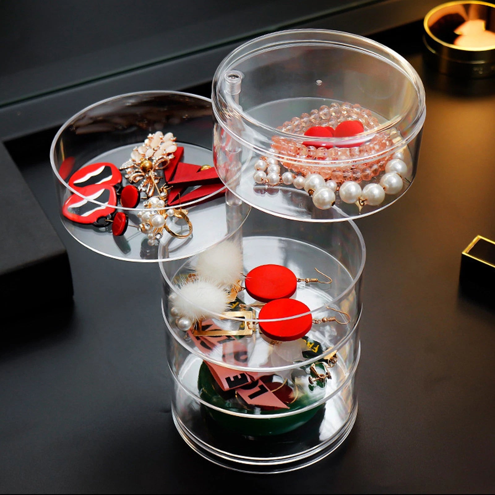 Rotatable Jewelry Box 5 Layer Transparent 360 Degree Rotation Space Saving E DGD | eBay