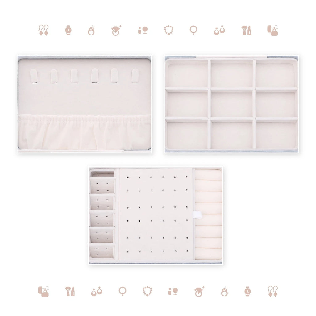 2 Layer Jewelry Box Plush Velvet Jewelry Organizer Case Storage Travel Gray | eBay