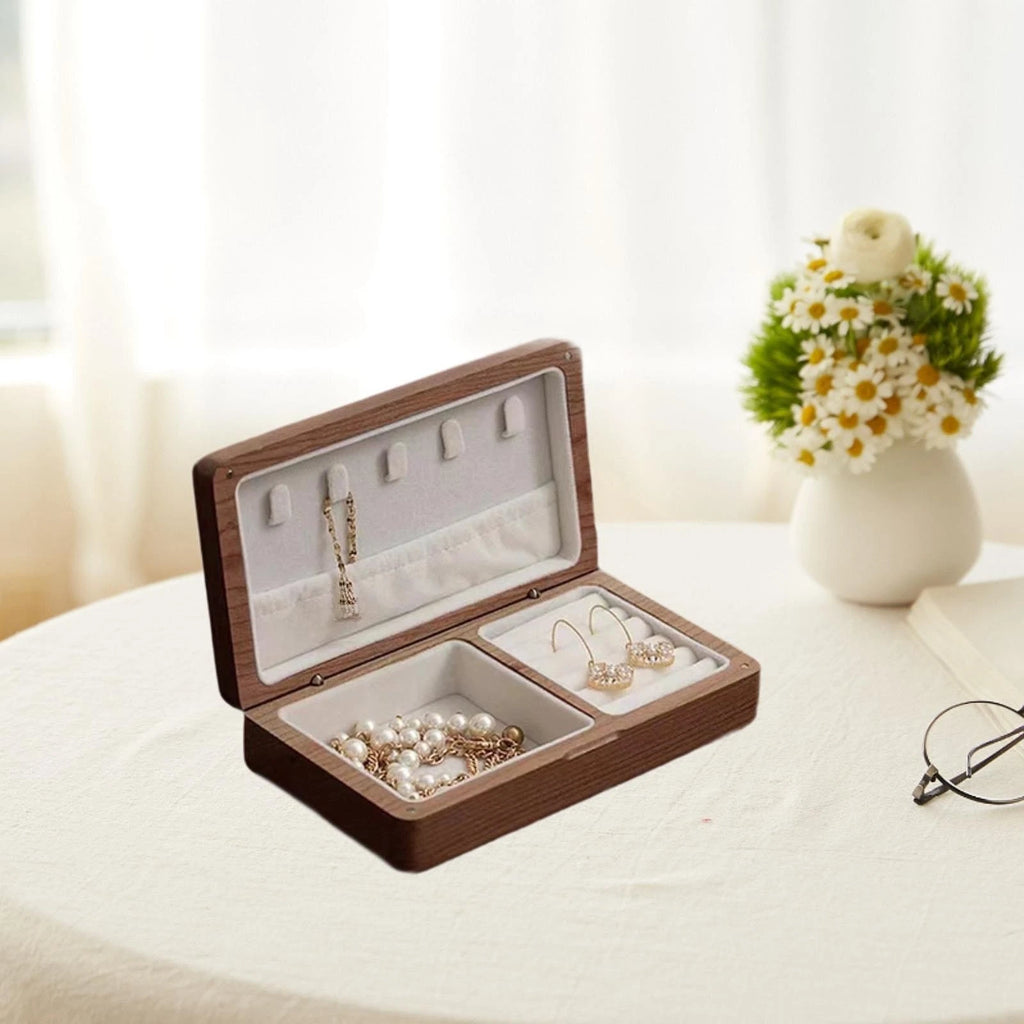 Travel Jewelry Box Storage Box Black Walnut for Women Wooden Dustproof Desktop | eBay