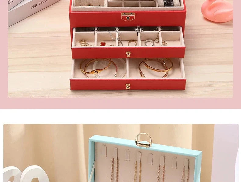 Leather Drawer Necklace Earrings Bracelets Jewelry Storage Box Organizer Display | eBay