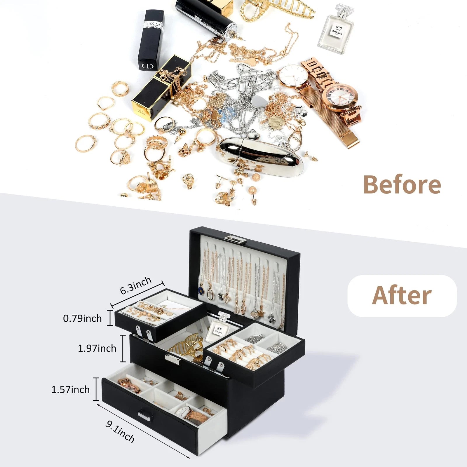 Dajasan Jewelry Boxes for Women Girls, Jewelry Organizer Box, 3 Layers Jewelr... | eBay