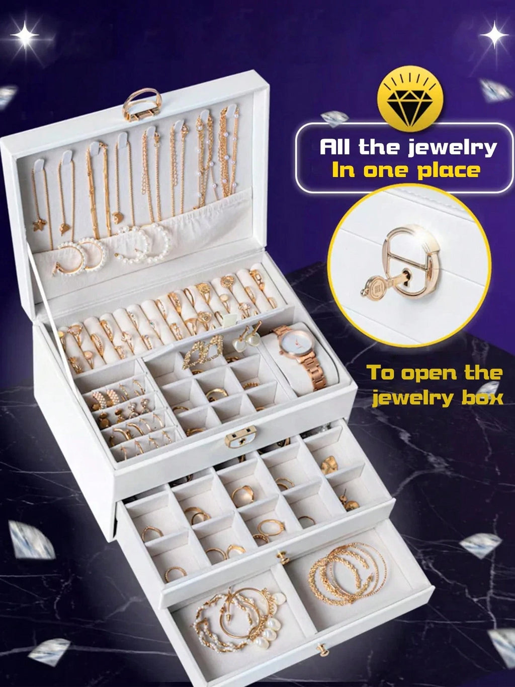NGE-3-Layer Locking Large Capacity Jewelry Storage Box, Portable Jewelry Storag | eBay