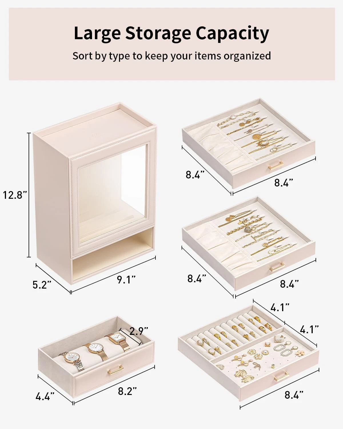 Large Jewelry Organizer with Glass Window Jewelry Box for Necklaces Earrings ... | eBay