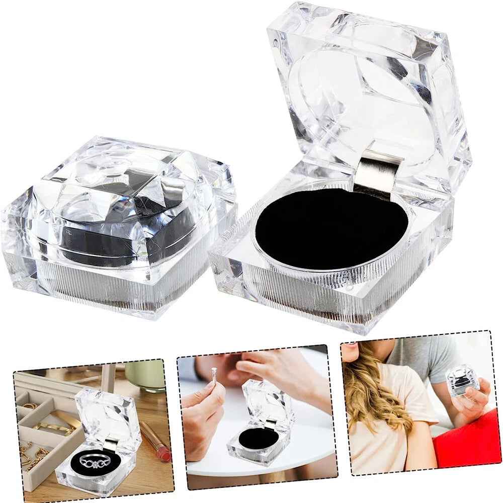 24Pcs Clear Crystal Ring Gift Boxes Earrings Jewelry Storage Black Box | eBay