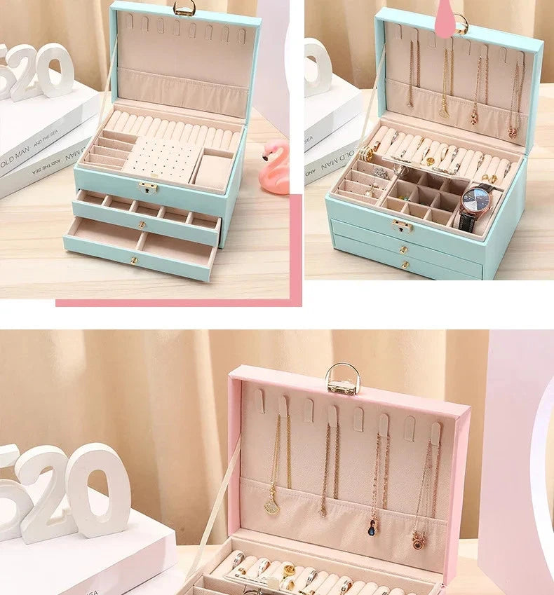 Leather Drawer Necklace Earrings Bracelets Jewelry Storage Box Organizer Display | eBay