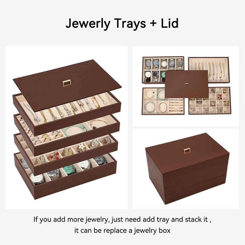 Stackable Jewelry Organizer Tray with Lid, PU Leather Jewelry Storage Holder ... | eBay