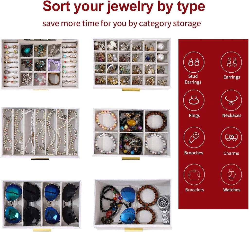 BOOVO Jewelry Boxes for Women, White and Black 6 Layer Large Jewelry Box for ... | eBay