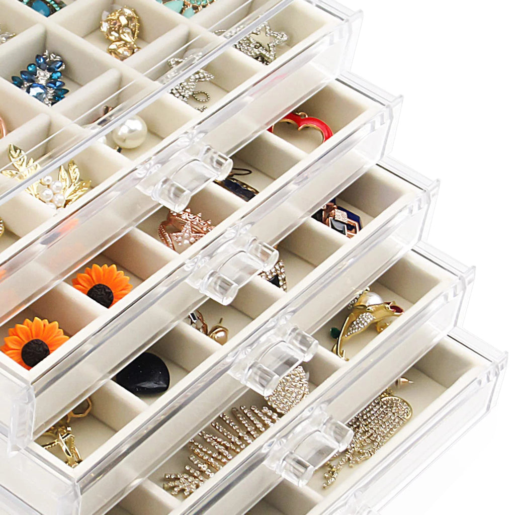 Watpot Acrylic Jewelry Box with 5 Drawers, Clear Earring Storage Organizer | eBay