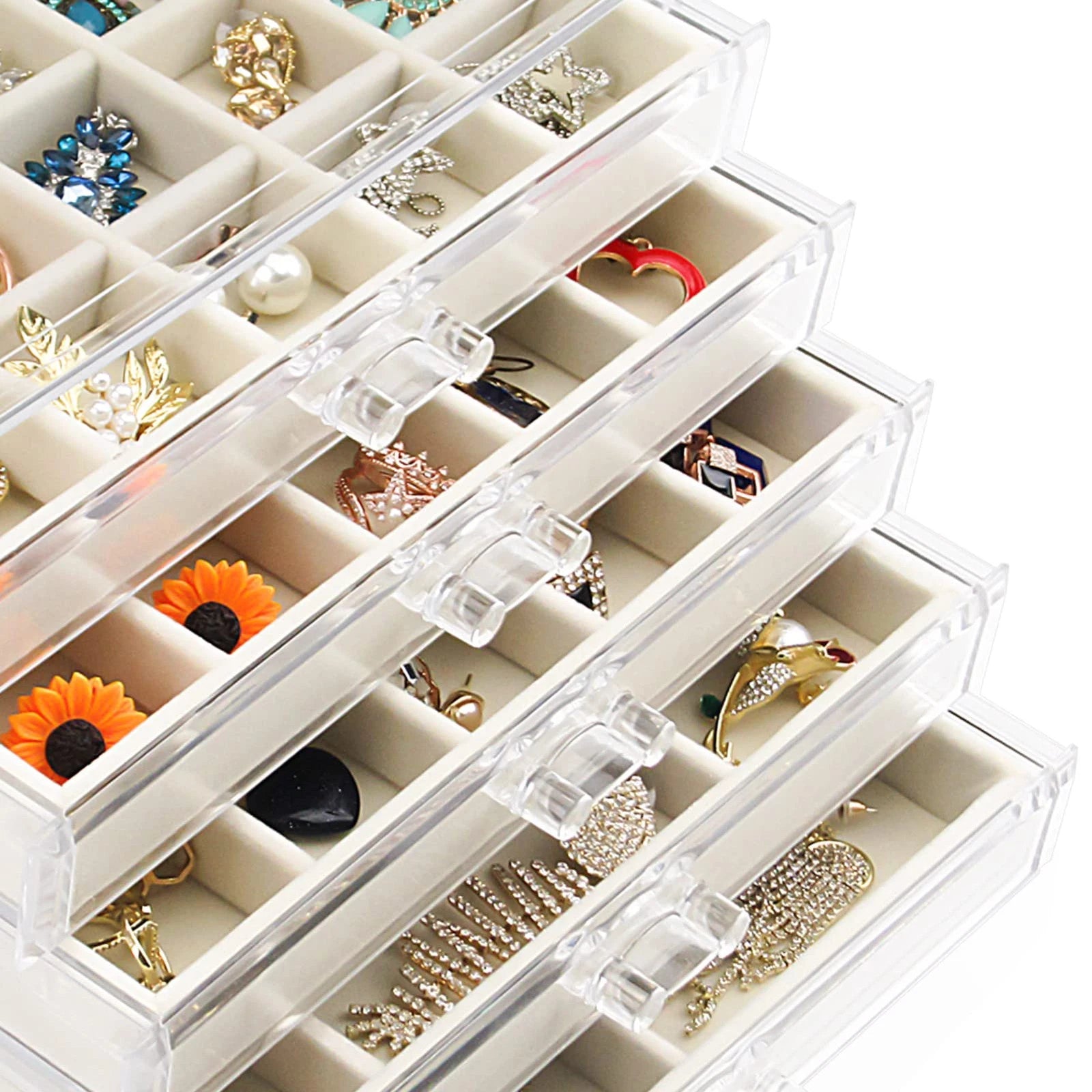 Watpot Acrylic Jewelry Box with 5 Drawers, Clear Earring Storage Organizer | eBay