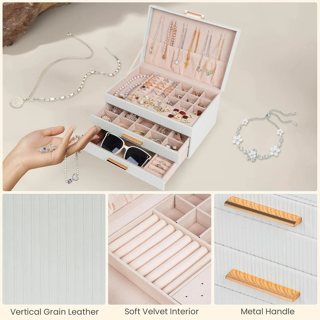 Jewelry Boxes for Women, Jewelry Box Organizer with 2 Drawers, 3-Tier Large Jewe | eBay