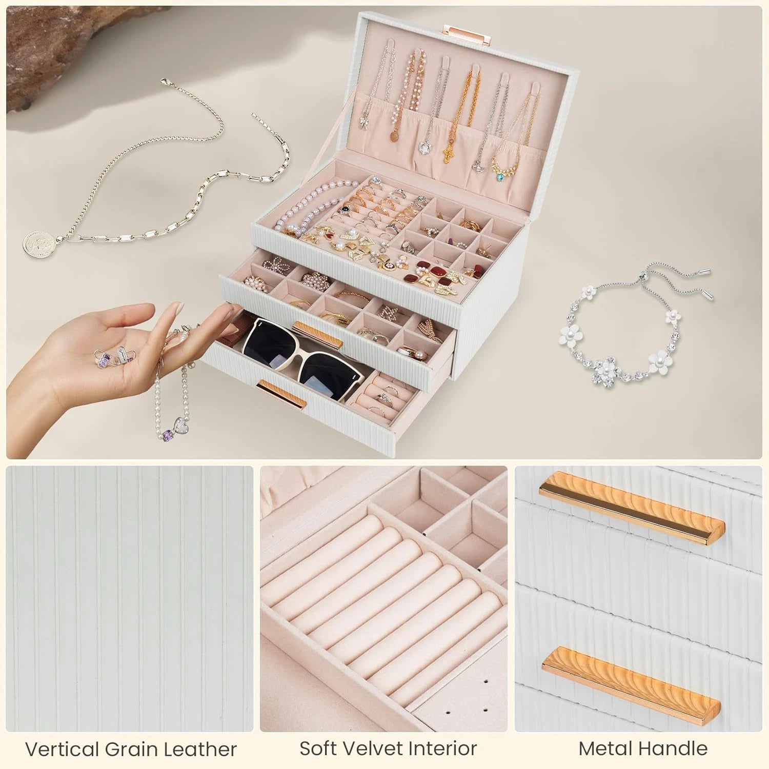 Jewelry Boxes for Women, Jewelry Box Organizer with 2 Drawers, 3-Tier Large Jewe | eBay