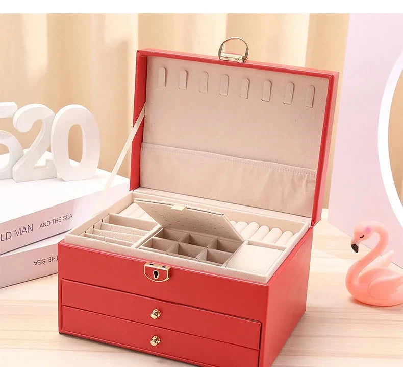 Leather Drawer Necklace Earrings Bracelets Jewelry Storage Box Organizer Display | eBay