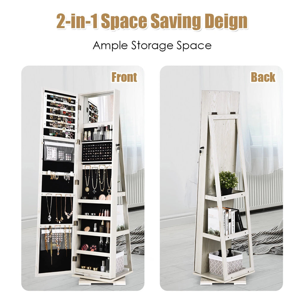 Costway 360° Rotatable Jewelry Cabinet Armoire Lockable Storage Organizer White | eBay