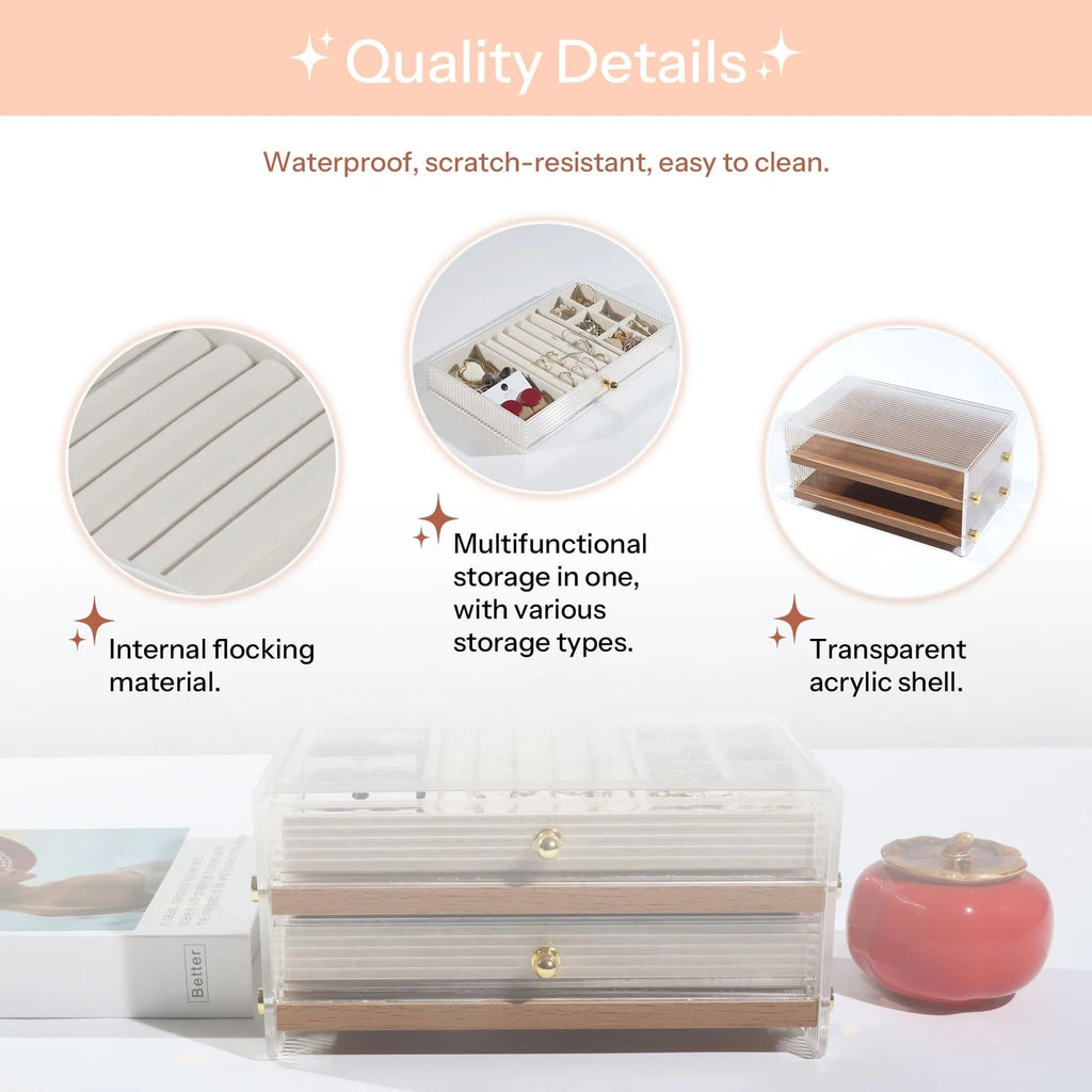 Elegant 2-Layer Walnut Jewelry Box with Acrylic Glass Lid - Solid Wood Jewelr... | eBay