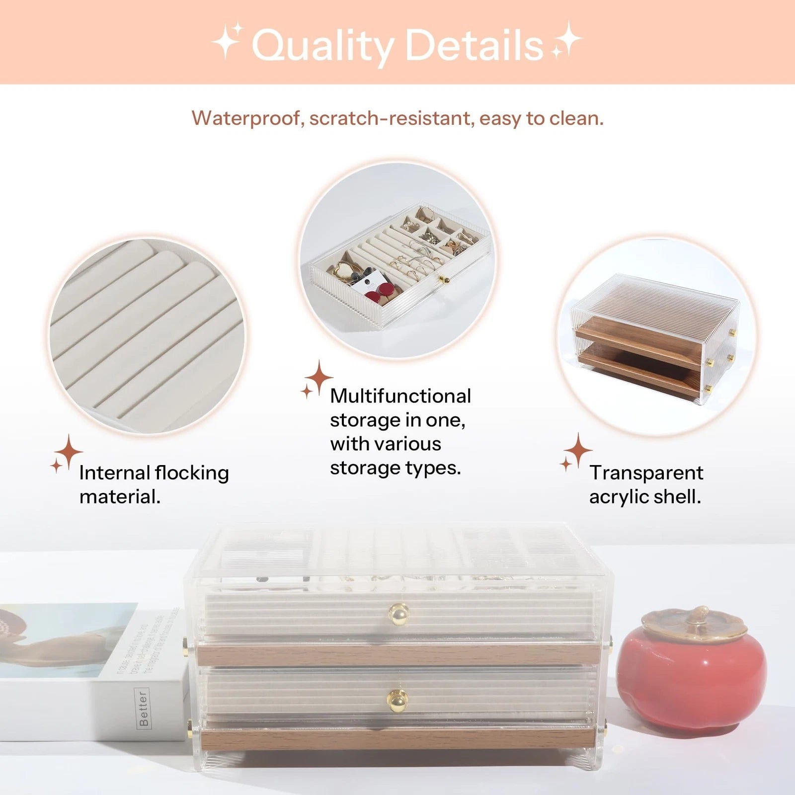 Elegant 2-Layer Walnut Jewelry Box with Acrylic Glass Lid - Solid Wood Jewelr... | eBay