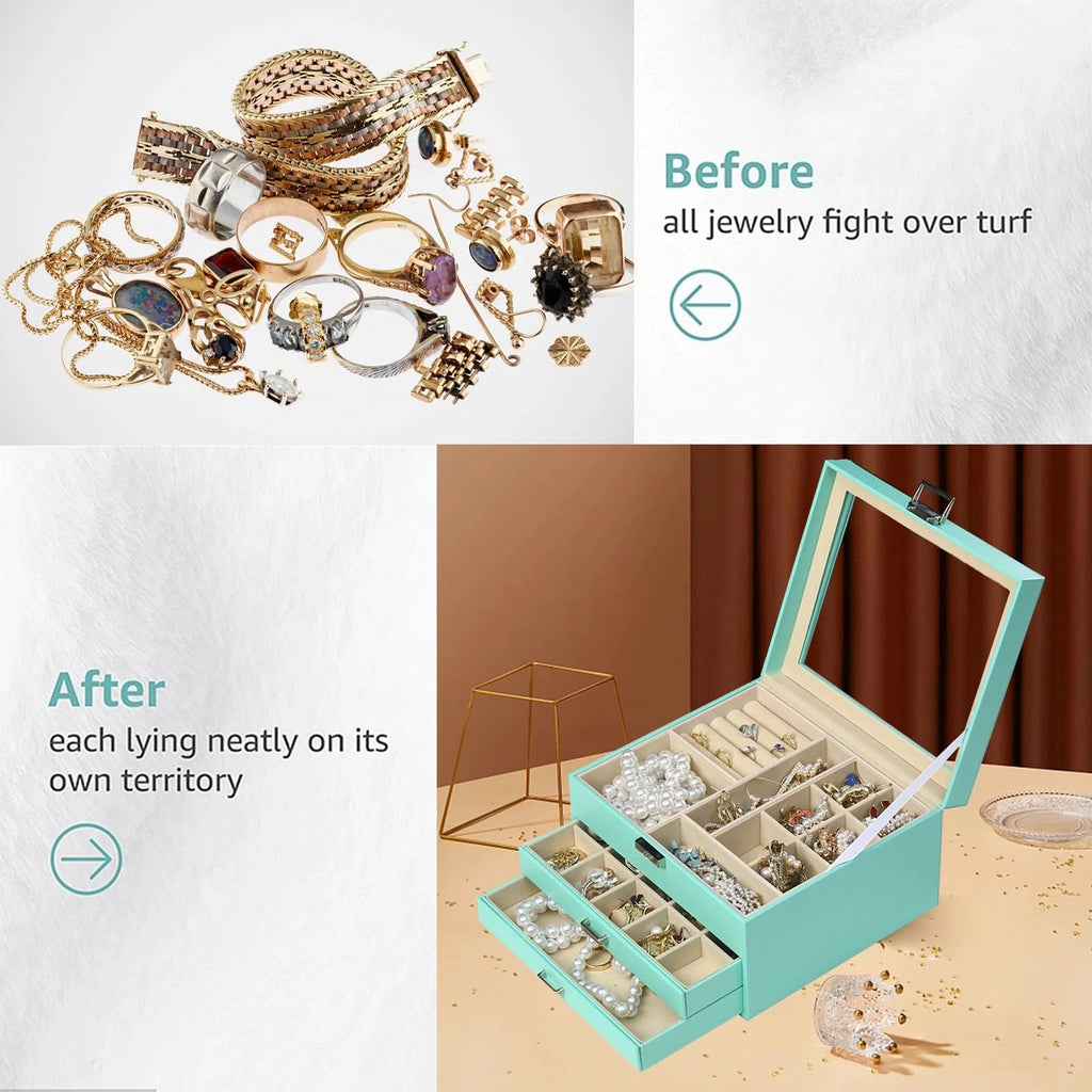 Clear Lid Jewelry Box,3 Layers Jewelry Organizer Large Multi-Functional Jewel... | eBay