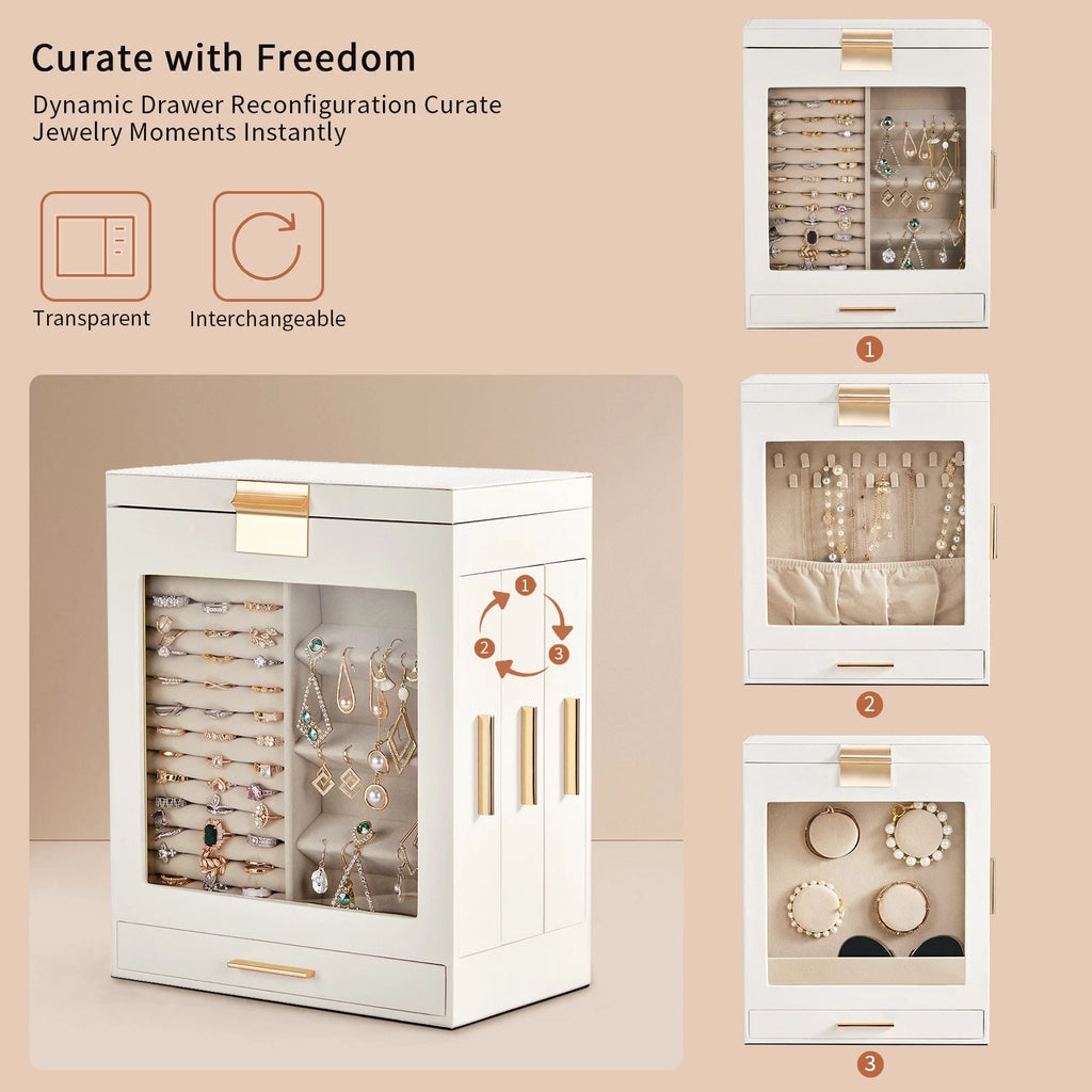 Elegant 4-Drawer Jewelry Box with Clear Front & Pink Velvet Interior | eBay