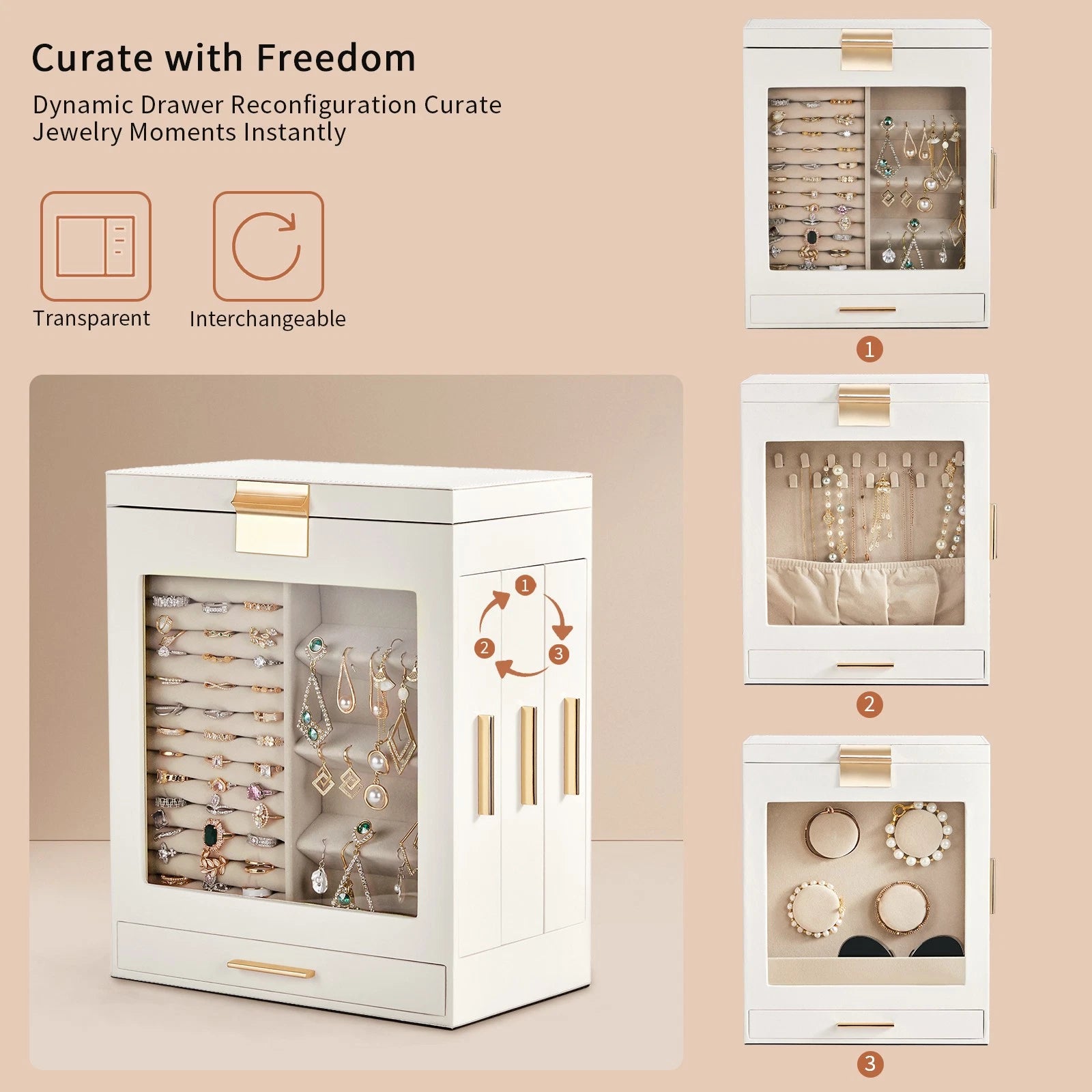 Elegant 4-Drawer Jewelry Box with Clear Front & Pink Velvet Interior | eBay