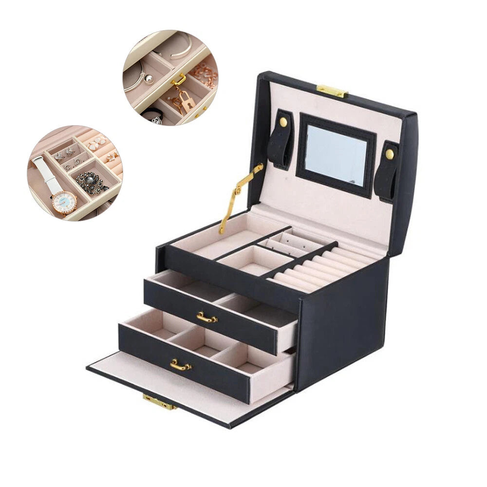 3-Tier Portable Jewelry Storage Case for Necklace Earrings Rings Bracelets Black | eBay