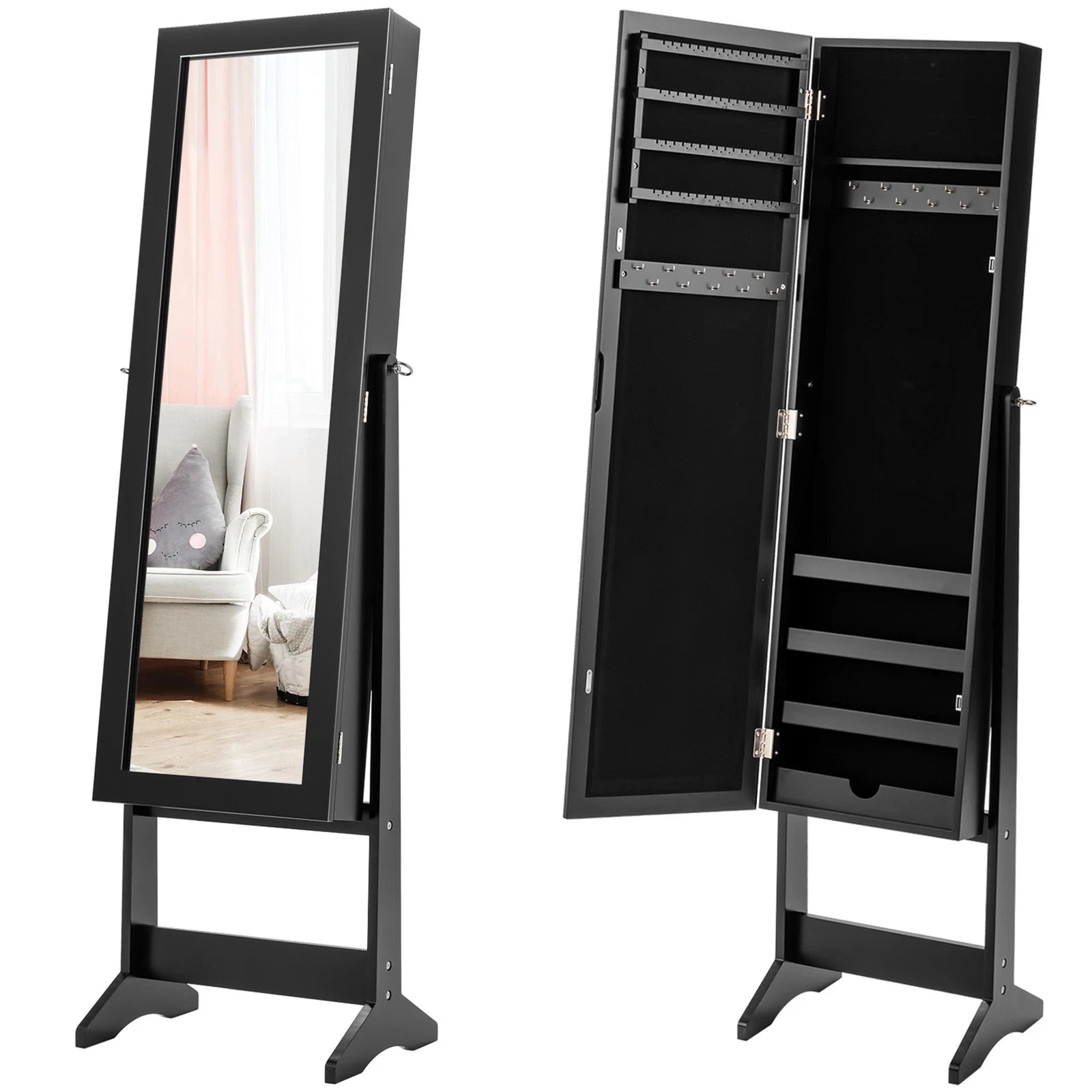 Vanity Mirror Tilting Jewelry Cabinet Organizer Storage Box Black | eBay