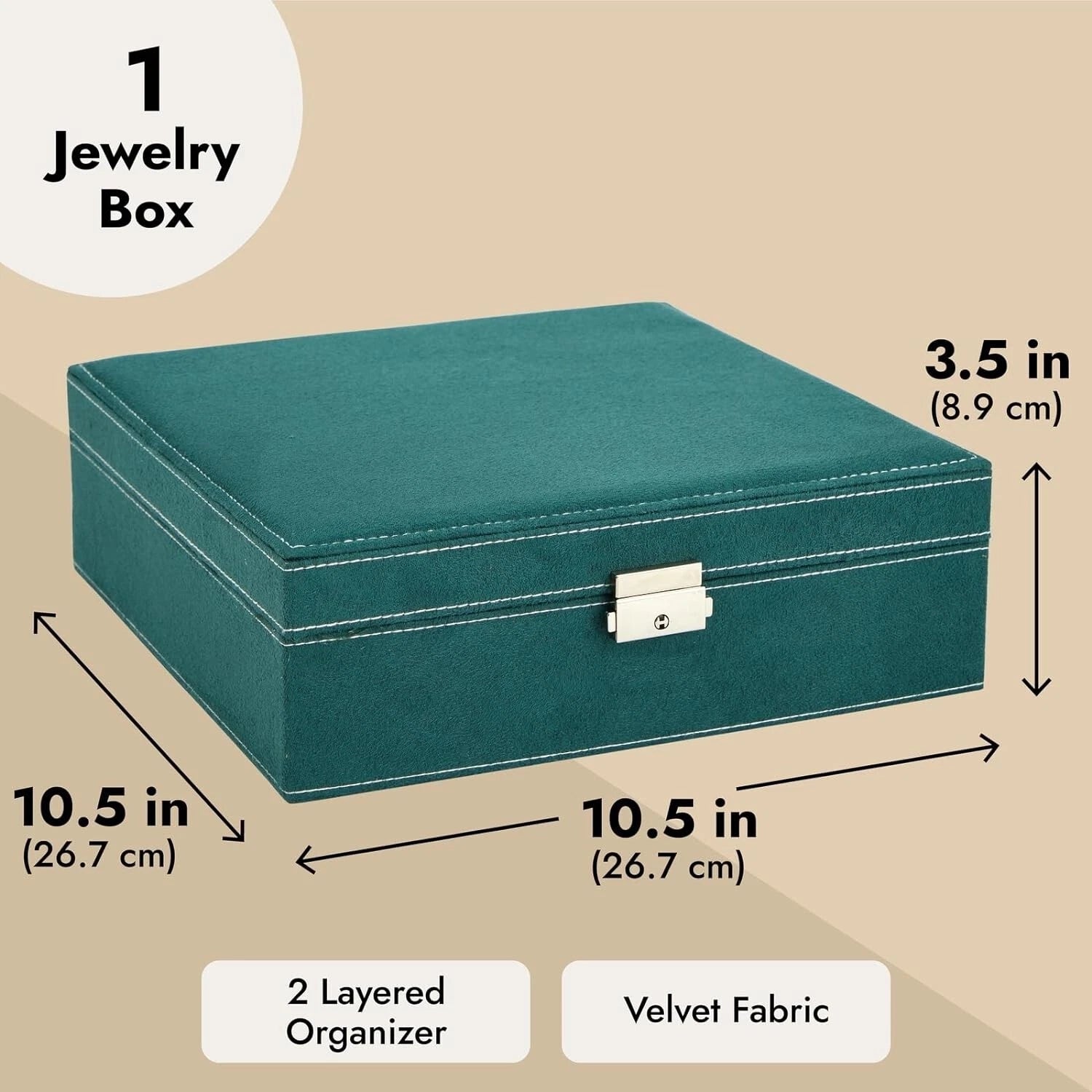 Green Velvet Jewelry Box Organizer - Lockable 2 Tier Travel Case, Removable Tray | eBay