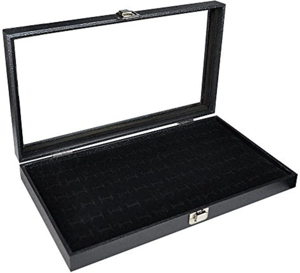 Glass Top Black Cufflinks Jewelry Showcase Storage Organizer Display Case Box | eBay