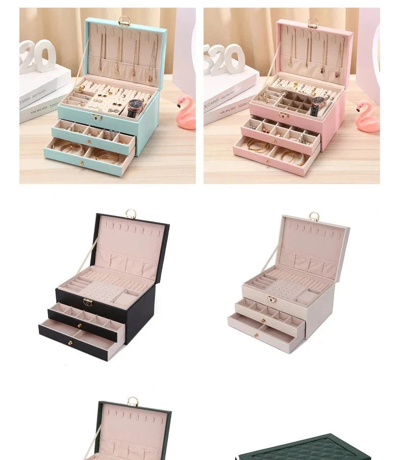 Leather Drawer Necklace Earrings Bracelets Jewelry Storage Box Organizer Display | eBay