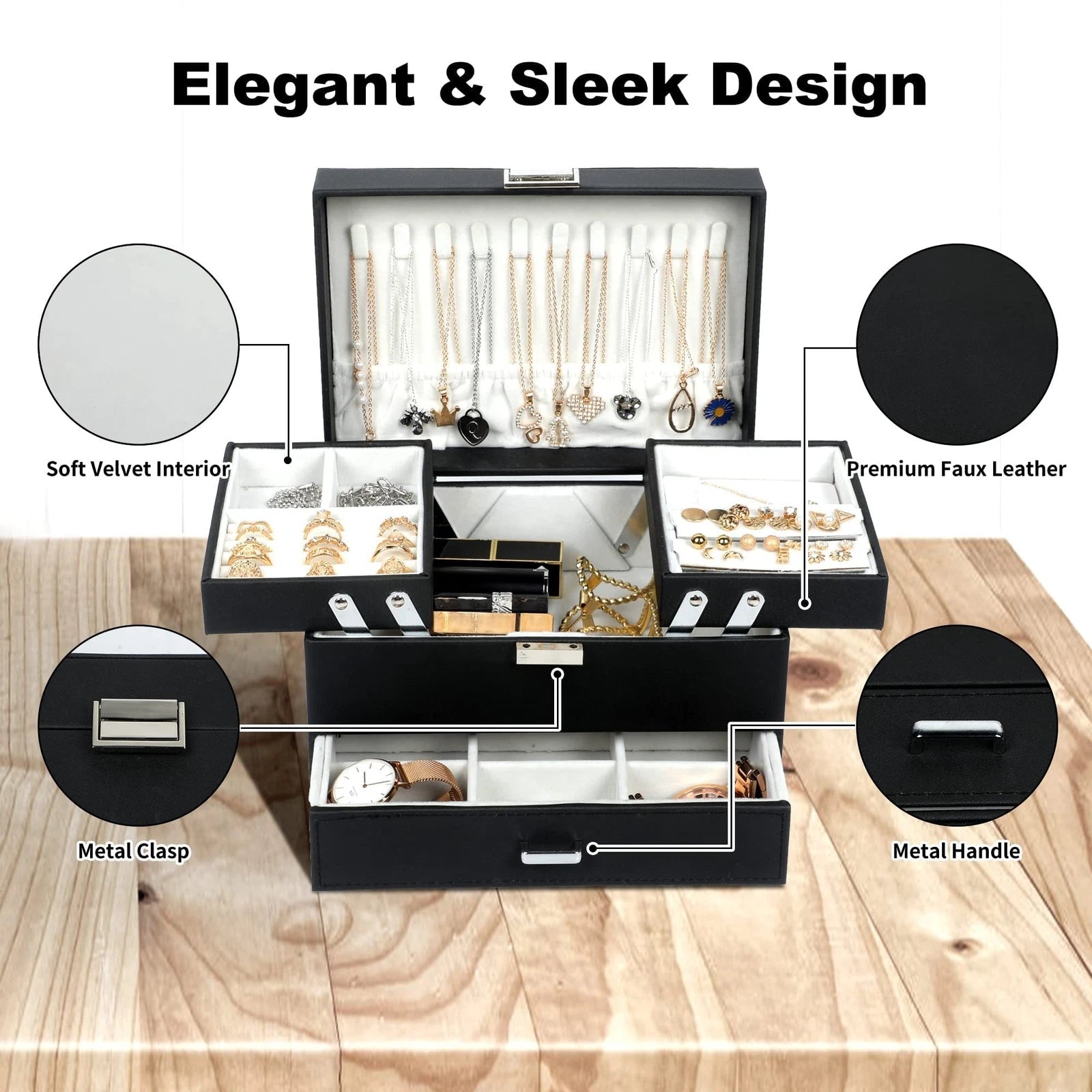 Dajasan Jewelry Boxes for Women Girls, Jewelry Organizer Box, 3 Layers Jewelr... | eBay