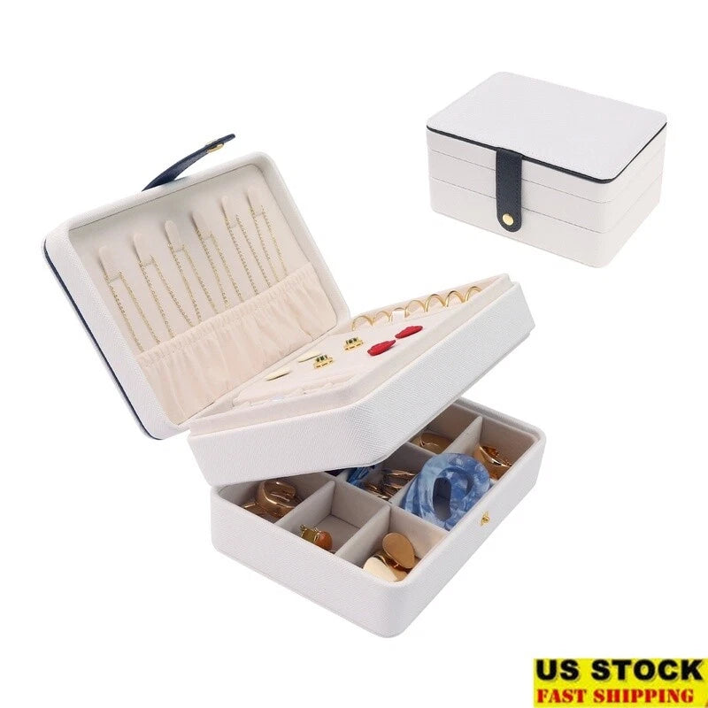 2 Layer PU Leather Jewelry Organizer Case W/ Drawer Elegant Storage Solution New | eBay