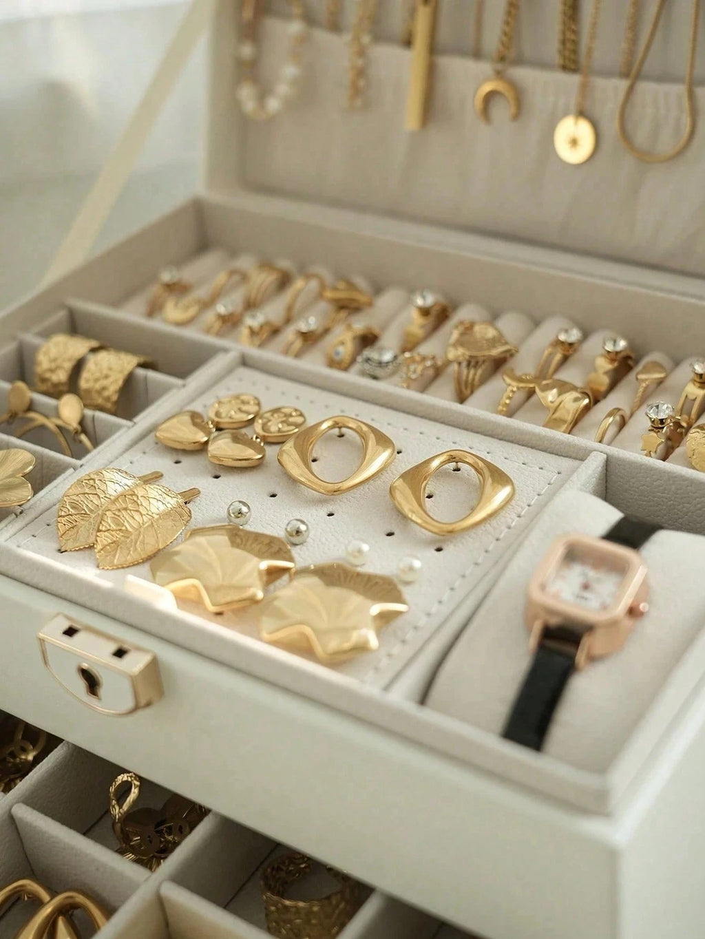 NGE-3-Layer Locking Large Capacity Jewelry Storage Box, Portable Jewelry Storag | eBay