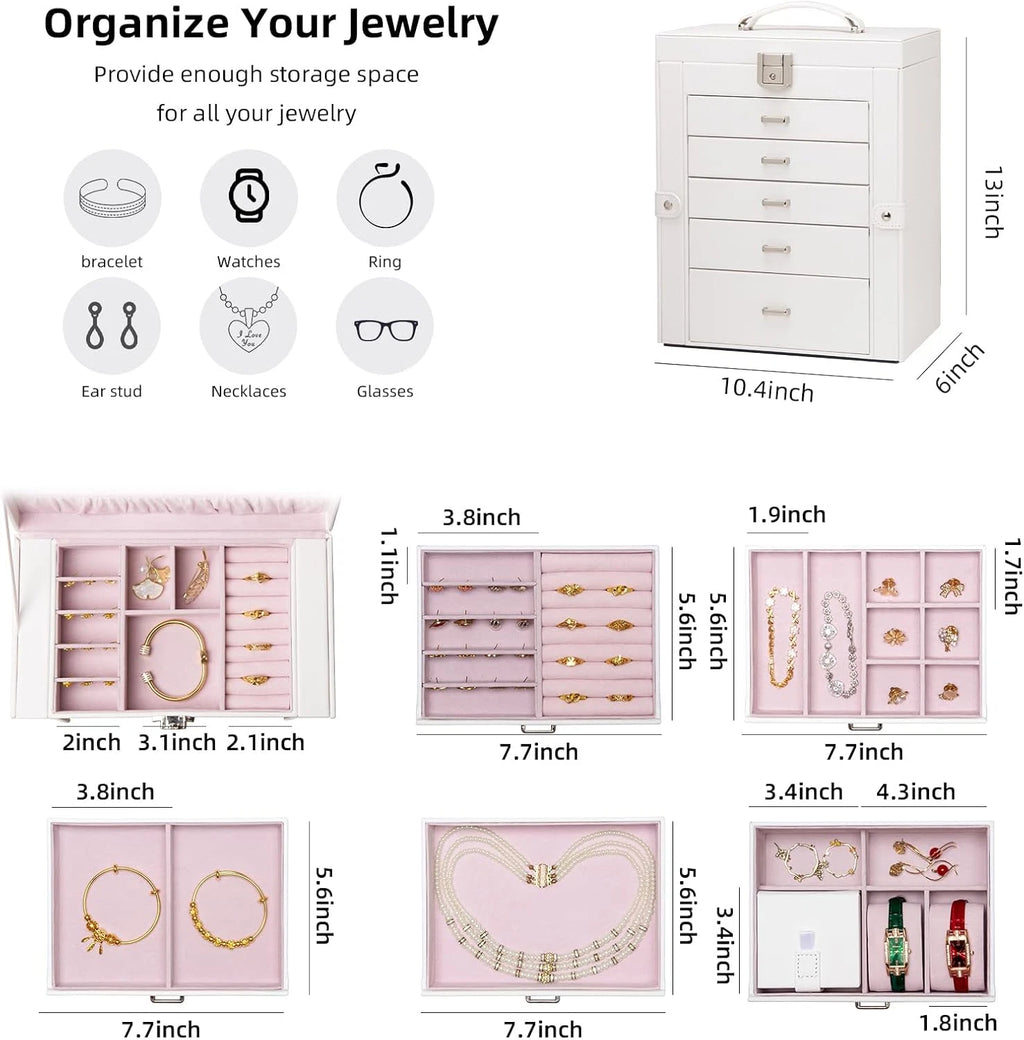 Large Jewelry Box,5-Tier PU Leather Jewelry Organizer with Lock,Multi-Functional | eBay