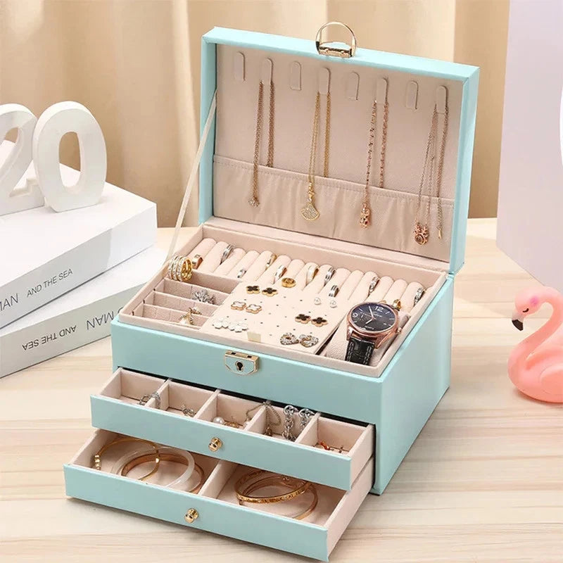 Leather Drawer Necklace Earrings Bracelets Jewelry Storage Box Organizer Display | eBay