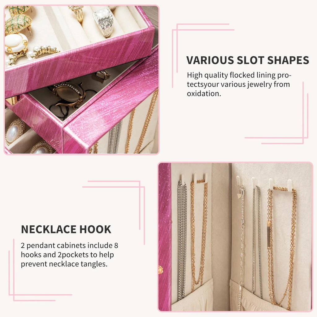 6-Tier Jewelry Box Lockable Leather Jewelry Storage Case with 5 Drawers for Wome | eBay