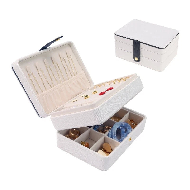 2 Layer PU Leather Jewelry Organizer Case W/ Drawer Elegant Storage Solution New | eBay