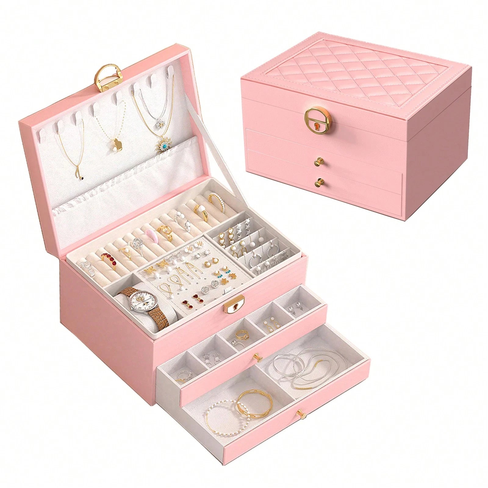 NGE-3-Layer Locking Large Capacity Jewelry Storage Box, Portable Jewelry Storag | eBay