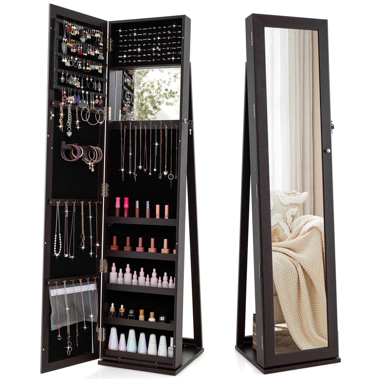 Mirrored Jewelry Cabinet Armoire Lockable St&ing Storage Organizer W/ Shelf | eBay