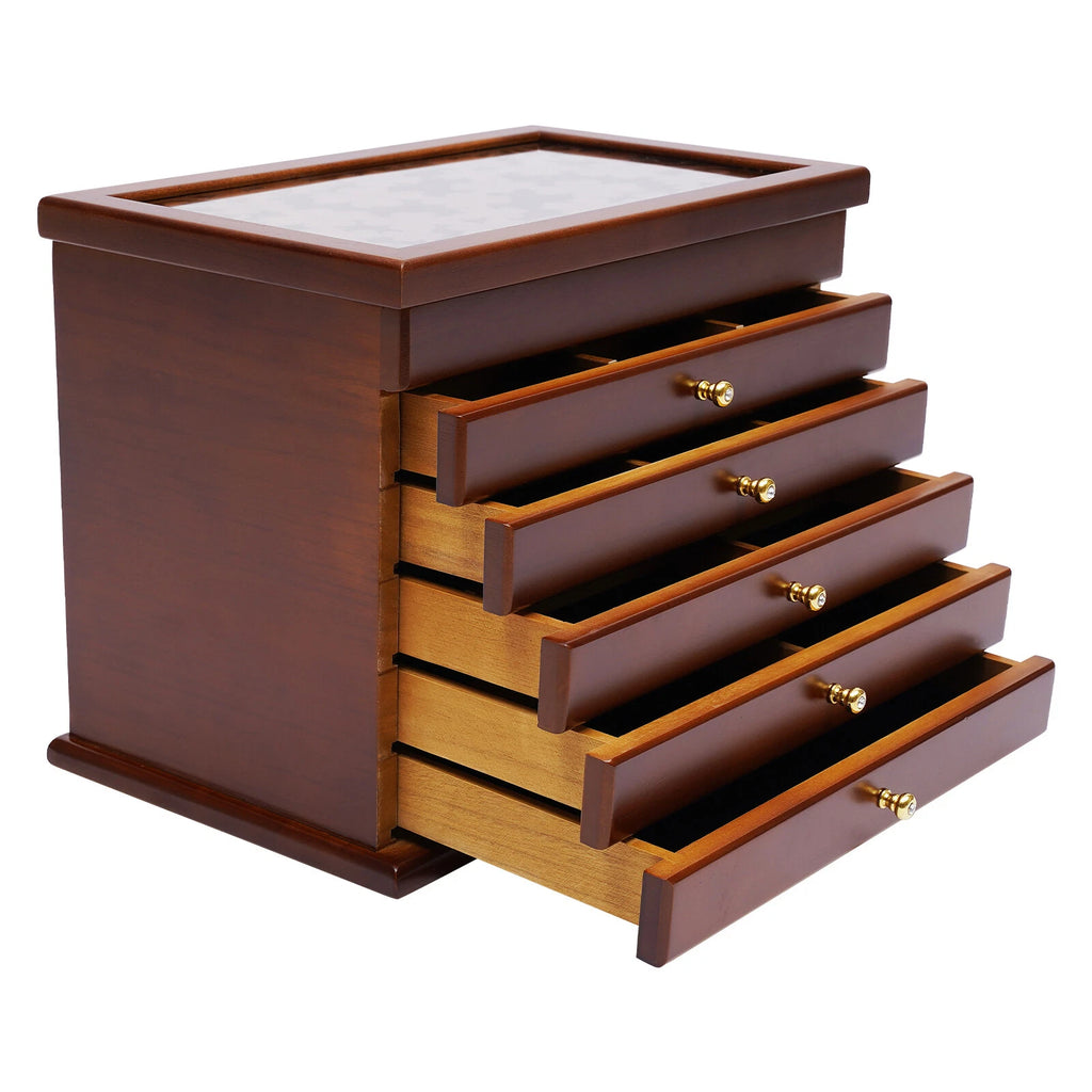 6 Layers Wooden Jewelry Box Storage Cabinet Watch Bracelets Rings Organizer Case | eBay